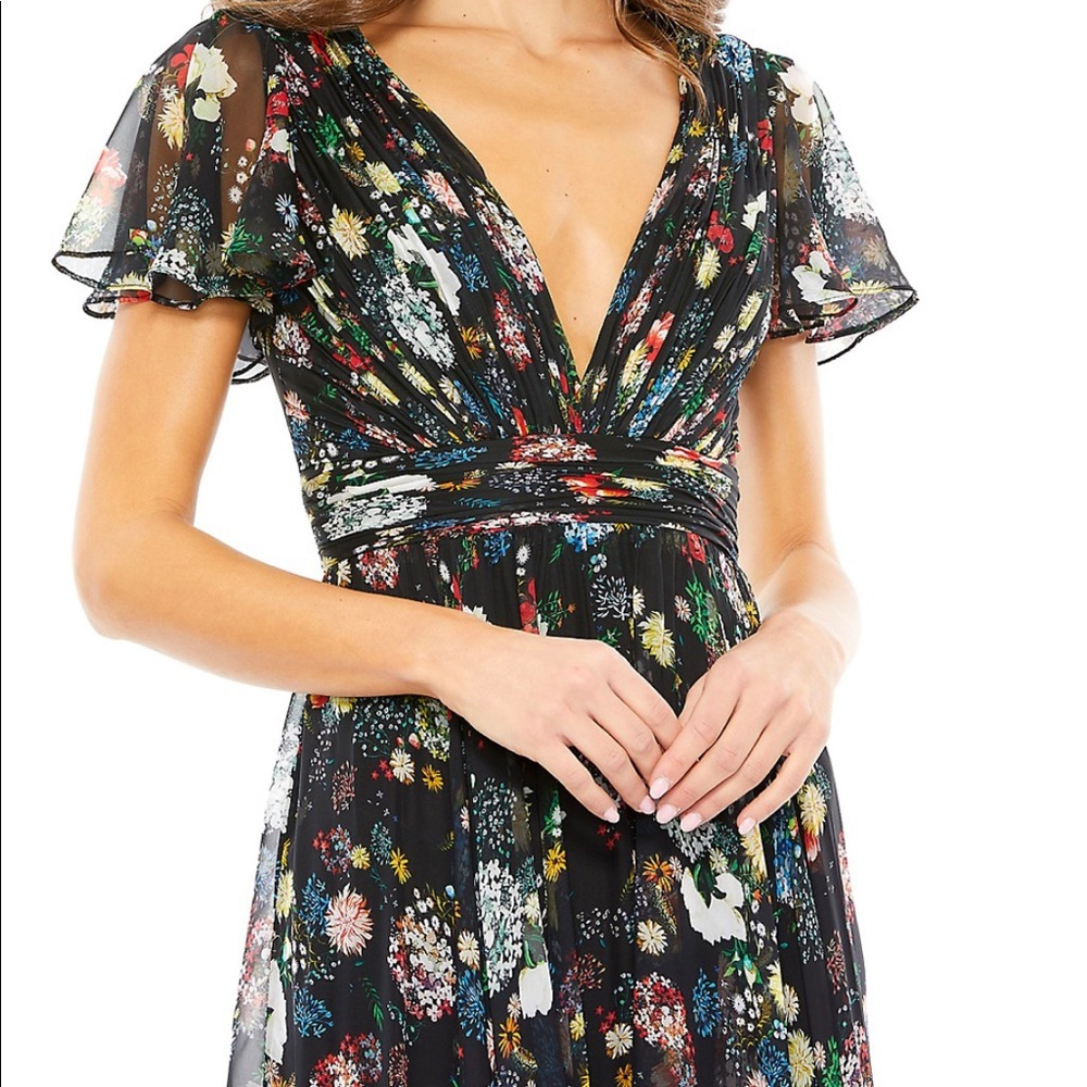 Mac Duggal Floral Print Maxi Dress - Black Multi